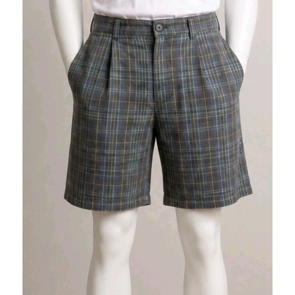 Cambridge Classics Mens Plaid Shorts Size‎ 34 Cotton Pleated Blue Gray Golf